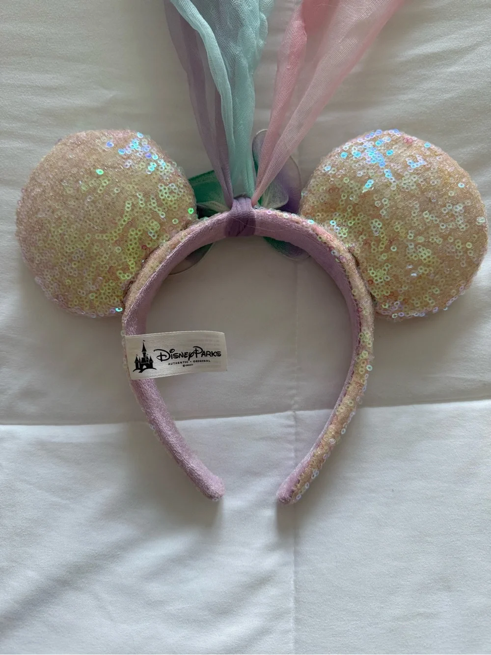 Disney Parks Sequin Pastel Kids Minnie Ears With Butterfly and Veil